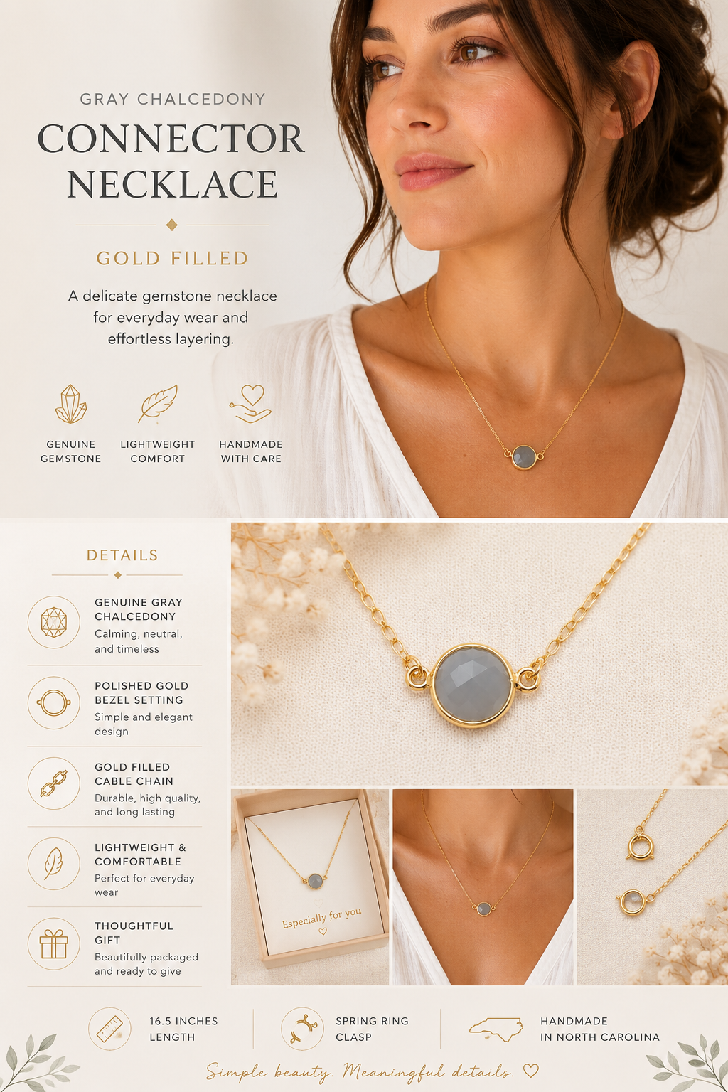 Gray Chalcedony Gold Filled Necklace