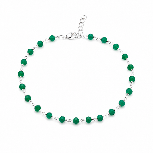 Green Onyx Gemstone Layering Bracelet - Wire Wrapped Chain Bracelet