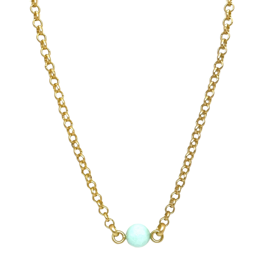 Aqua Jade on Matte Gold Rolo Chain