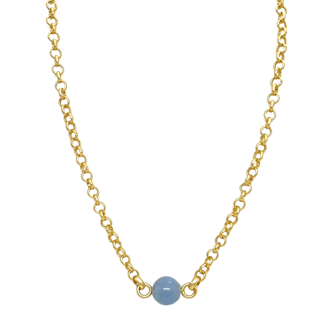 Blue Angelite on Matte Gold Rolo Chain Necklace