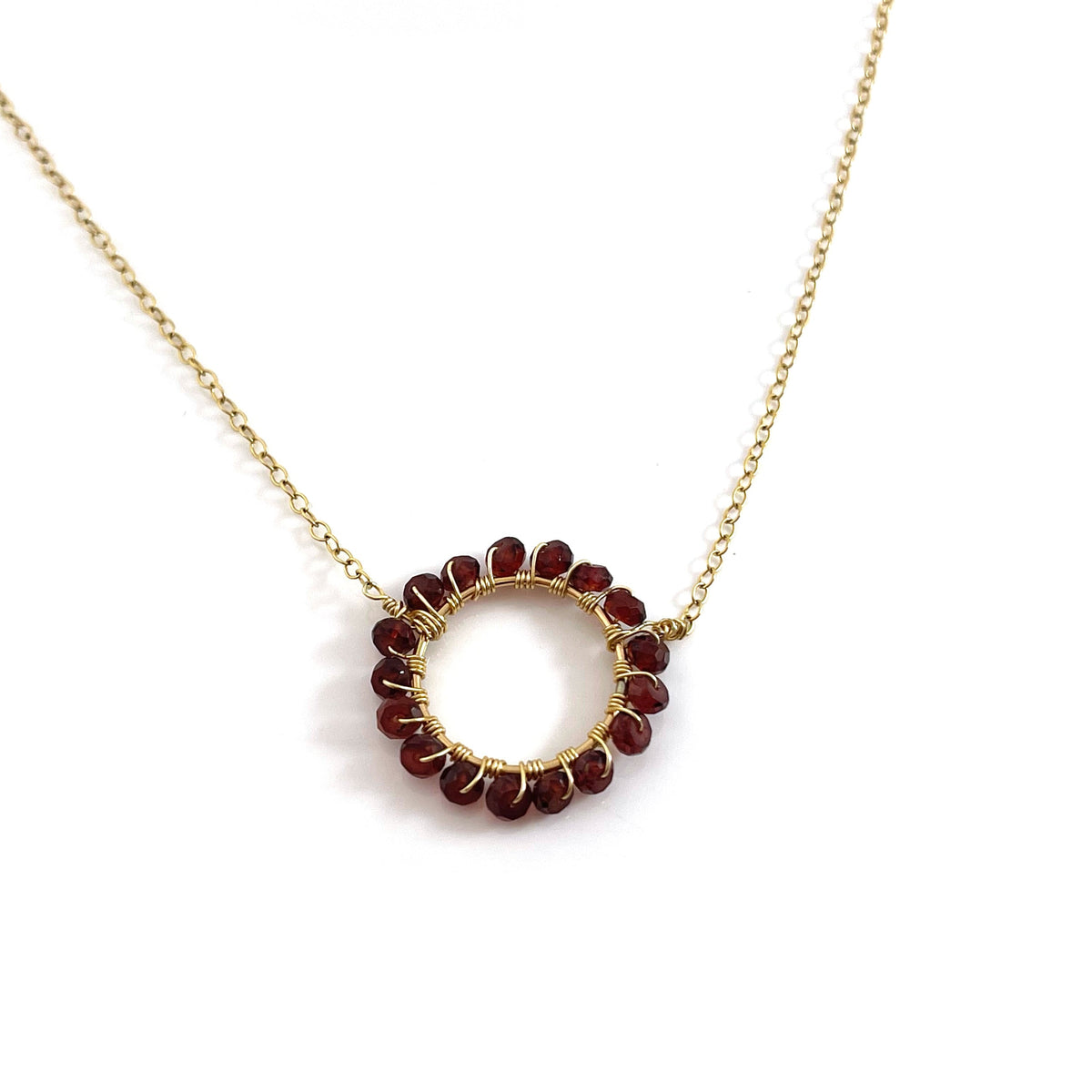 Garnet Halo Necklace – 14k Gold Filled