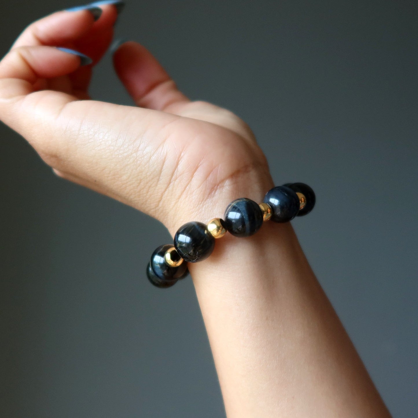 Hawks Eye Bracelet Gold Echelon Blue Stone