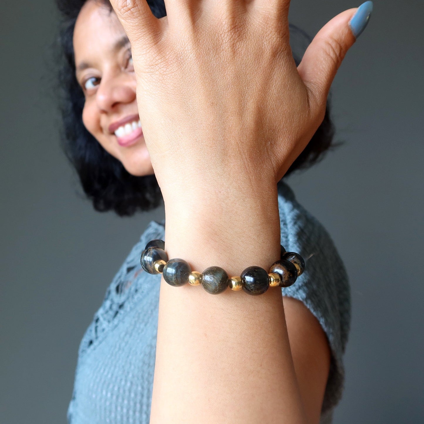 Hawks Eye Bracelet Gold Echelon Blue Stone