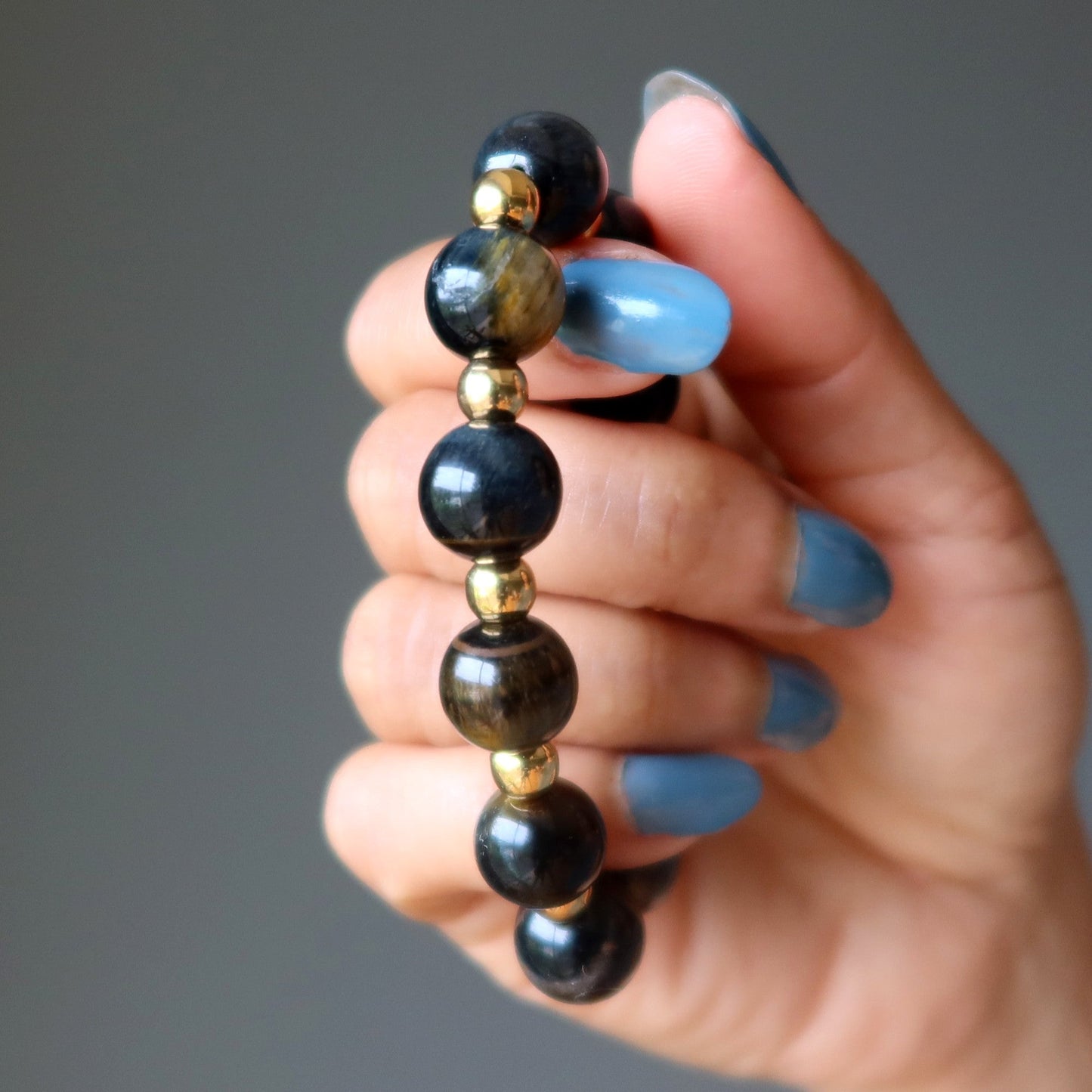 Hawks Eye Bracelet Gold Echelon Blue Stone