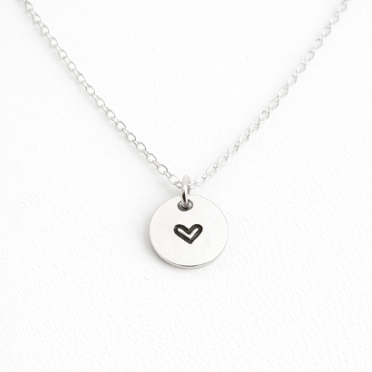Tiny Hand Stamped Heart Necklace – Sterling Silver, 16" or 18" Chain