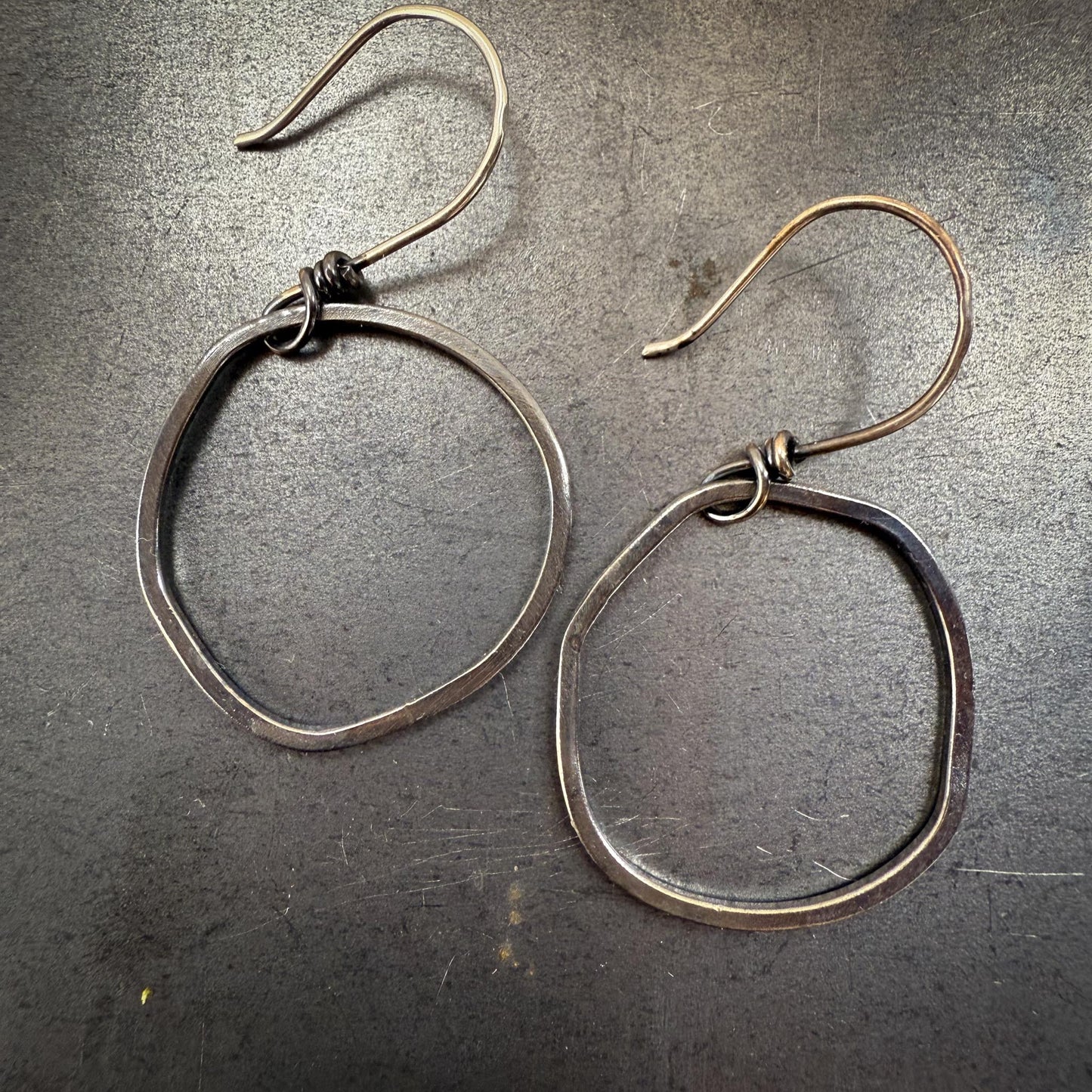 Abstract Hoop Earrings with Dark Patina + Gemstone Dangles