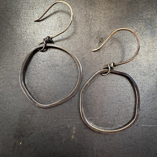 Abstract Hoop Earrings with Dark Patina + Gemstone Dangles