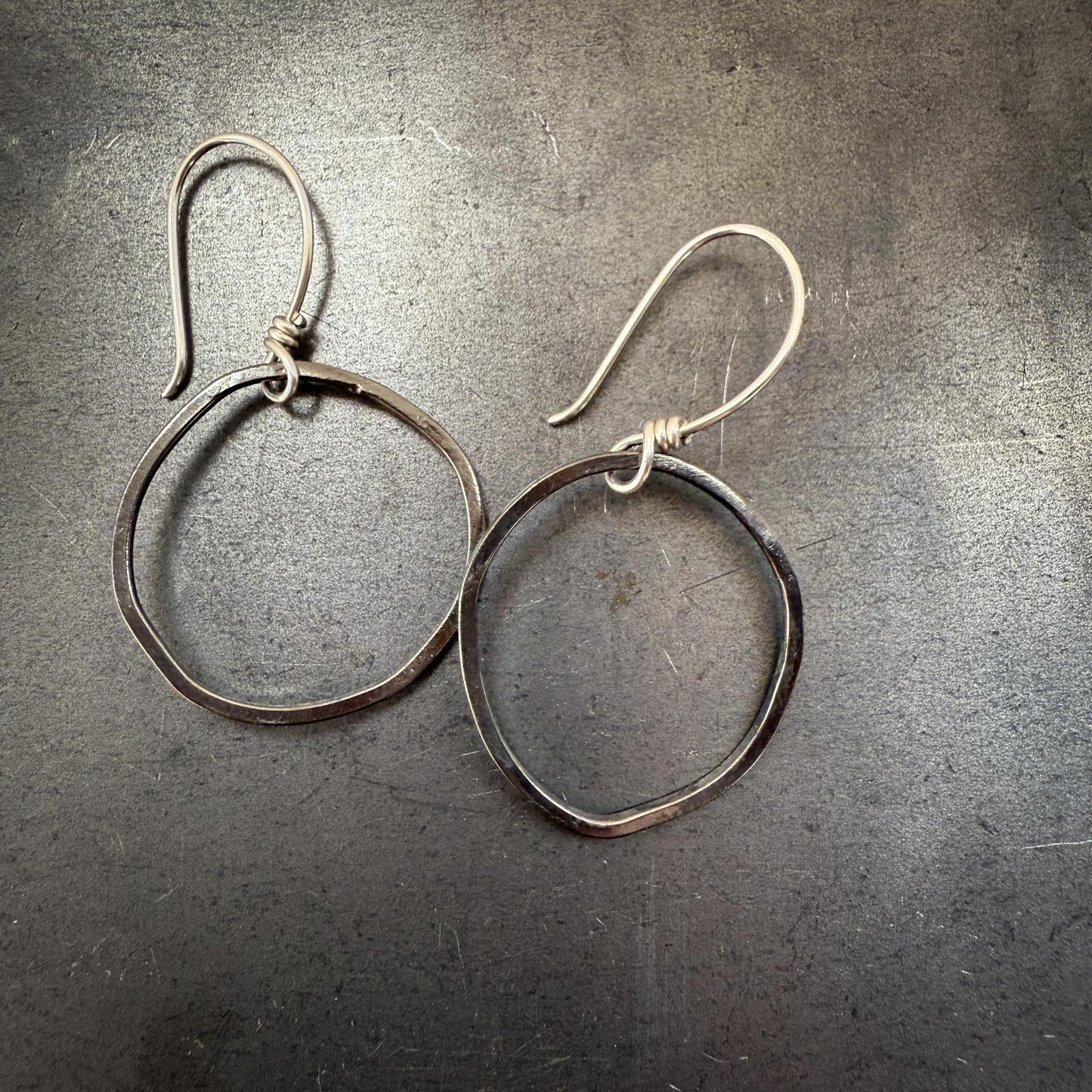 Abstract Hoop Earrings with Dark Patina + Gemstone Dangles
