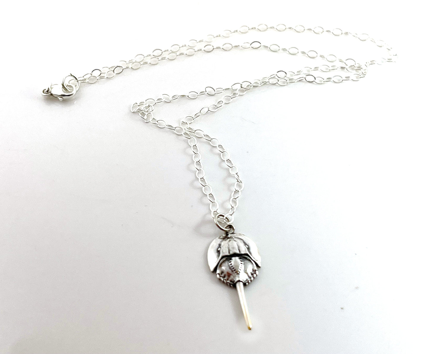 Sterling Silver Horseshoe Crab Charm Necklace – 16" Chain