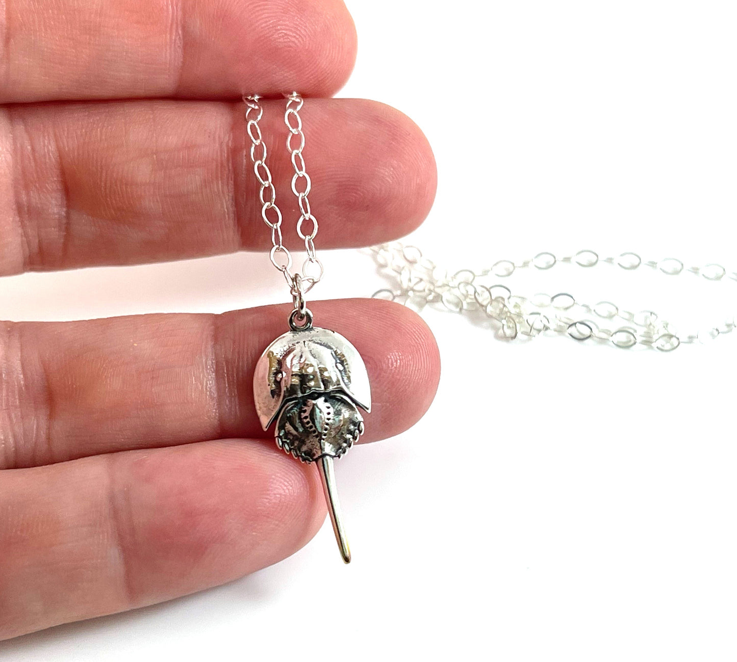 Sterling Silver Horseshoe Crab Charm Necklace – 16" Chain