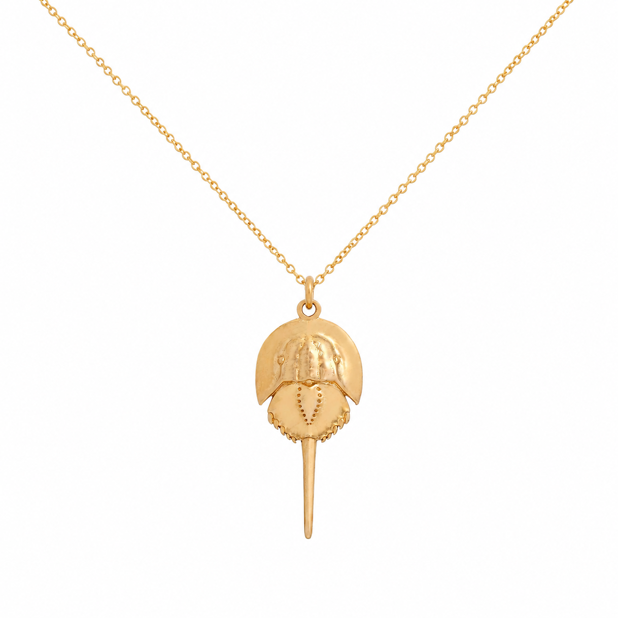 Horseshoe Crab Necklace | Bronze Coastal Pendant on Gold Filled Chain