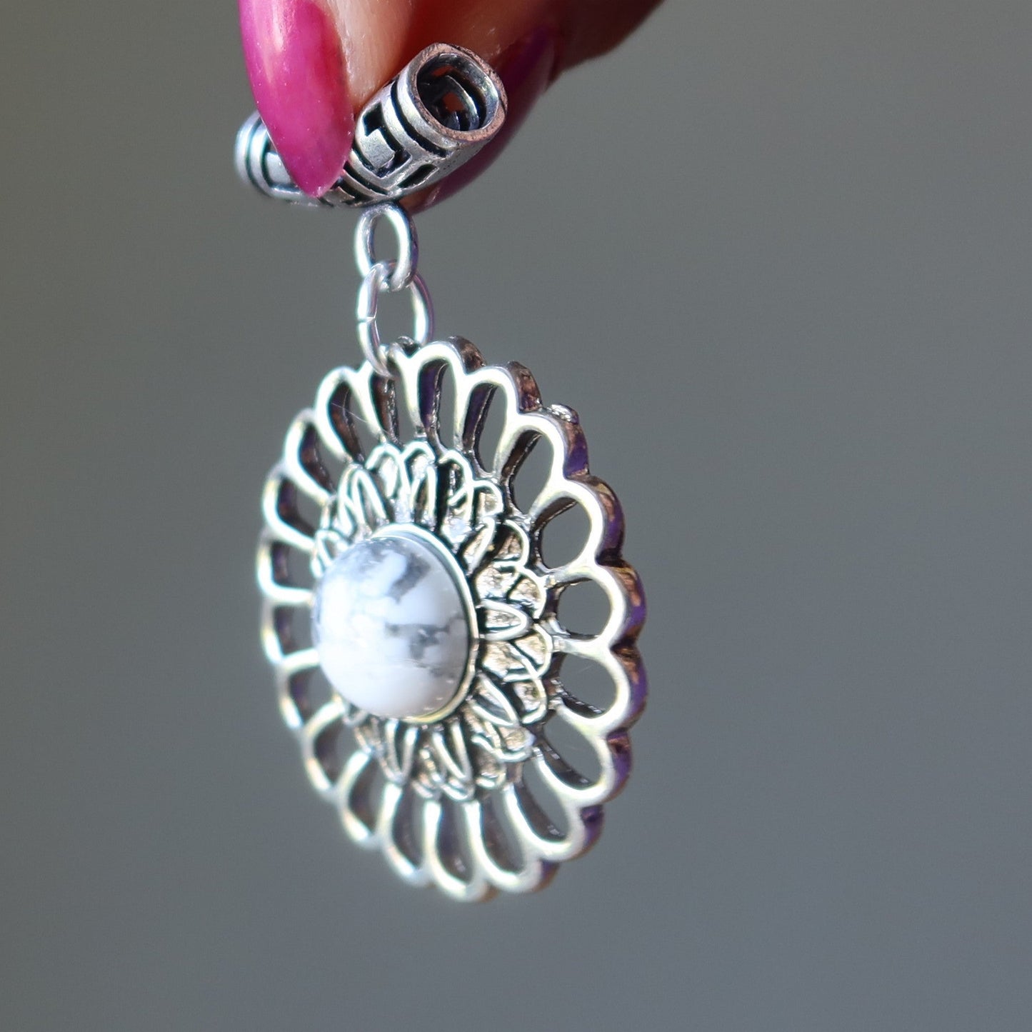 Howlite Pendant White Flower of Inspiration Silver