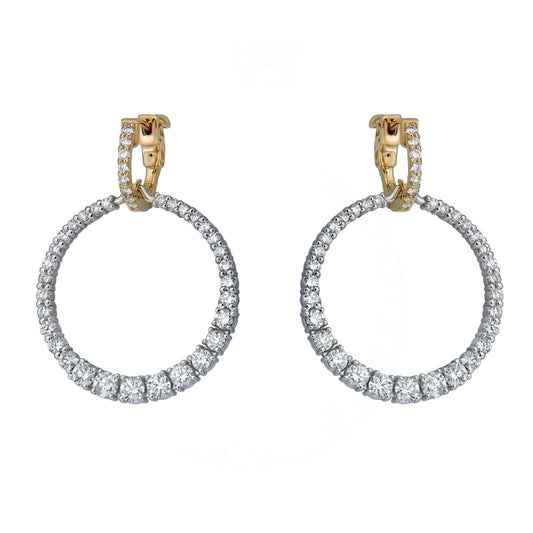 Natural Diamond Graduated Drop Circle Earrings in 14K White & Yellow Gold – 2.42ctw