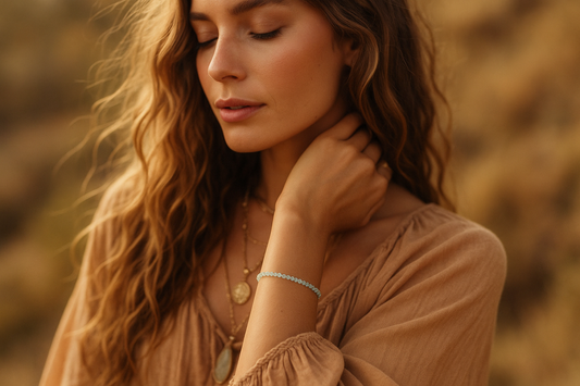 Aquamarine Round Bead Bracelet 4mm - Emotional Healing