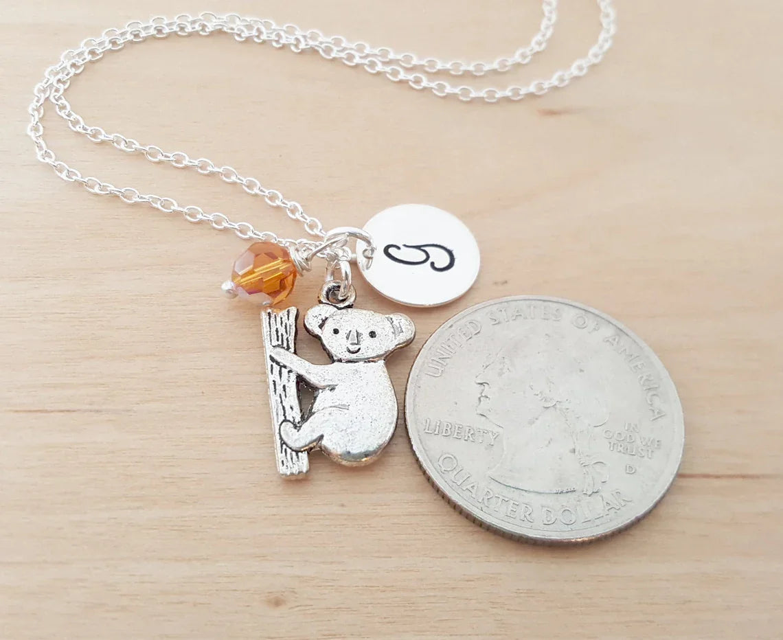 Koala Bear Charm Personalized Sterling Silver Necklace
