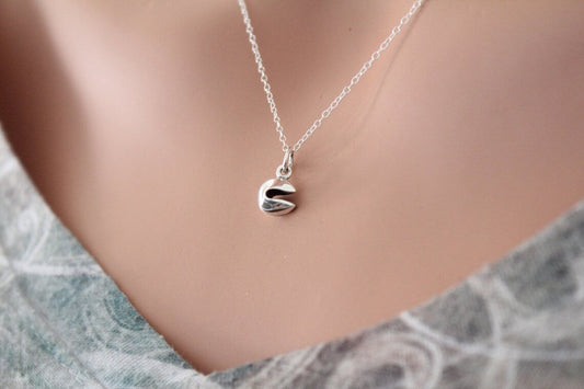 Fortune Cookie Charm Tiny Sterling Silver Necklace