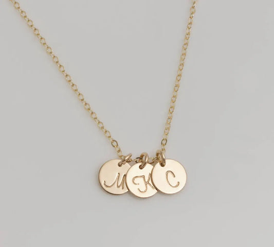 Tiny Gold Initial Disc Necklace – 9mm Charm on 18” Chain