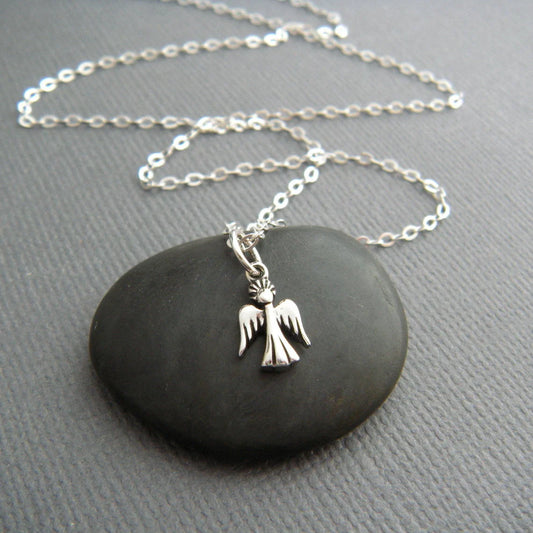 Tiny Angel Wings Necklace – Sterling Silver 3/8" Charm on 16" Chain