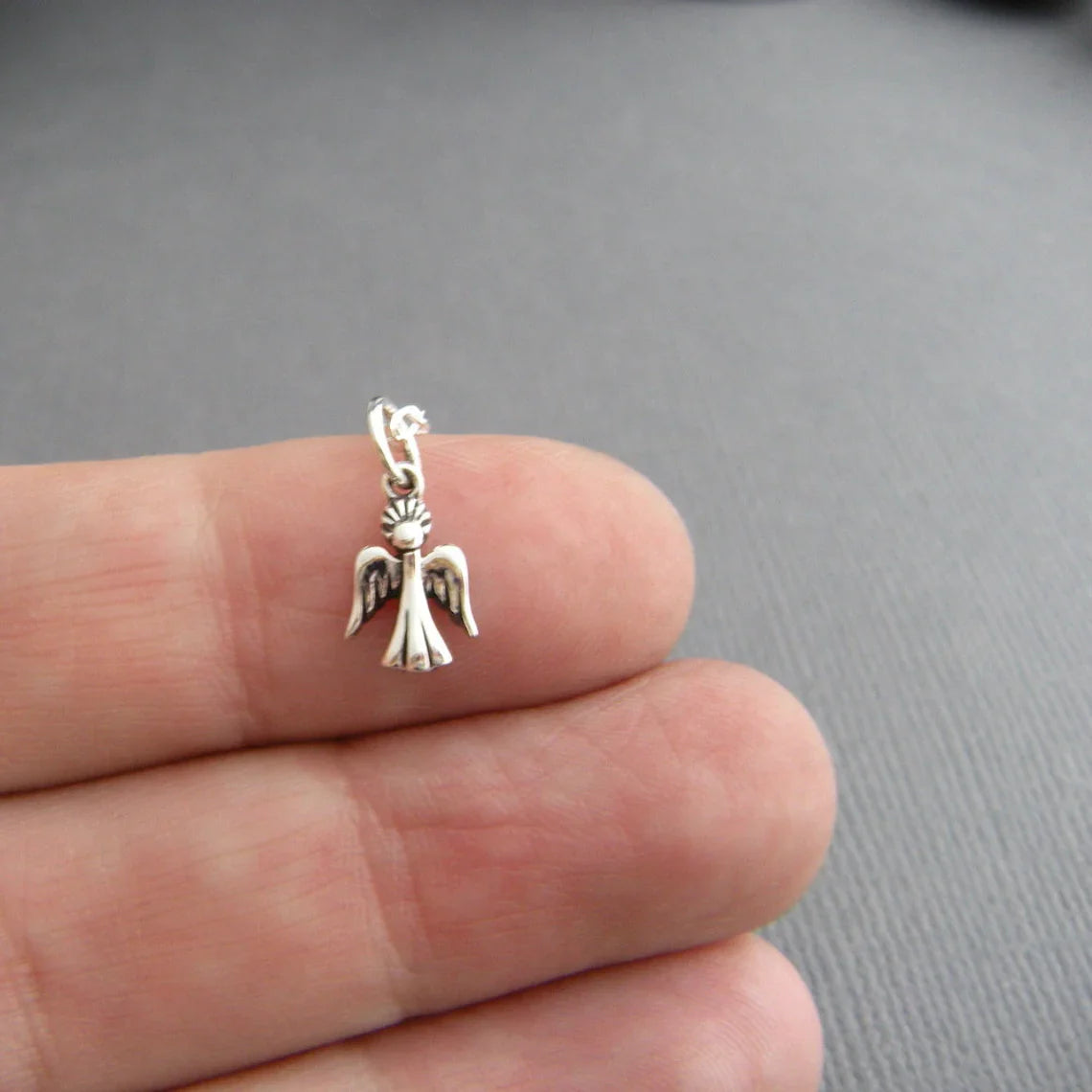 Tiny Angel Wings Necklace – Sterling Silver 3/8" Charm on 16" Chain