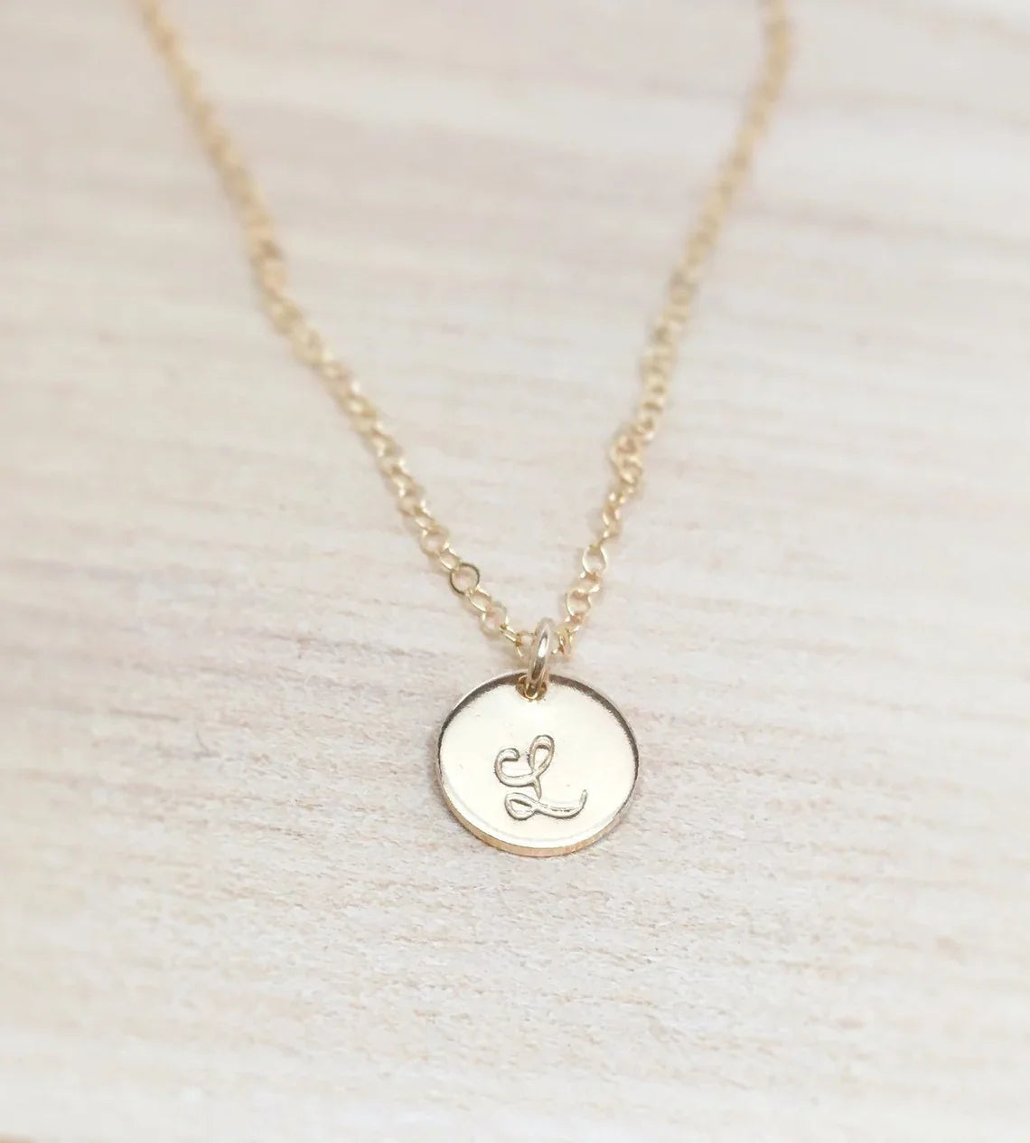 Tiny Gold Initial Disc Necklace – 9mm Charm on 18” Chain