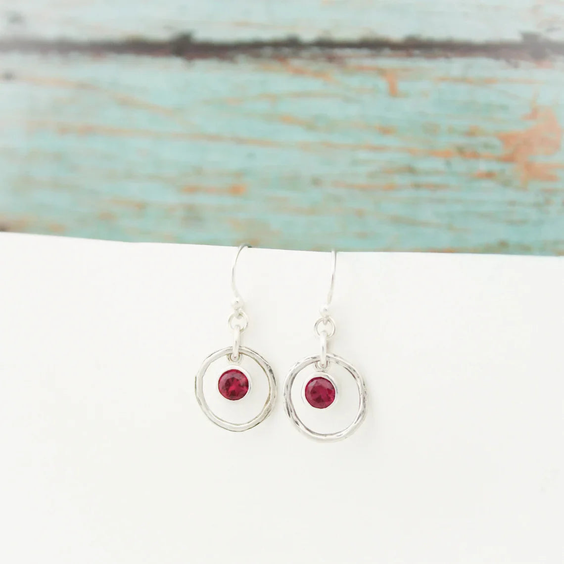 Hammered Orbit Birthstone Earrings – Sterling Silver