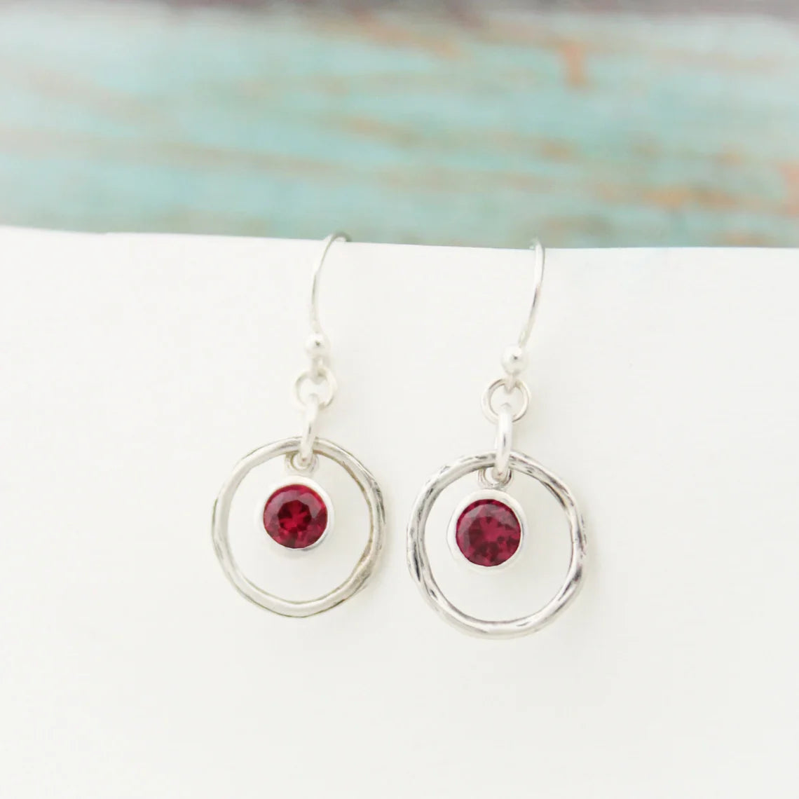Hammered Orbit Birthstone Earrings – Sterling Silver