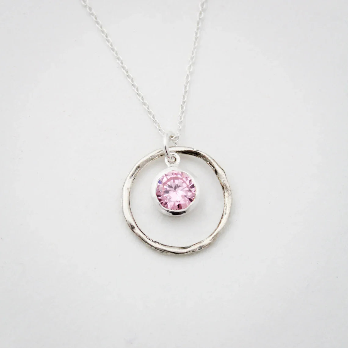 Orbit Birthstone Necklace – Sterling Silver Circle Pendant