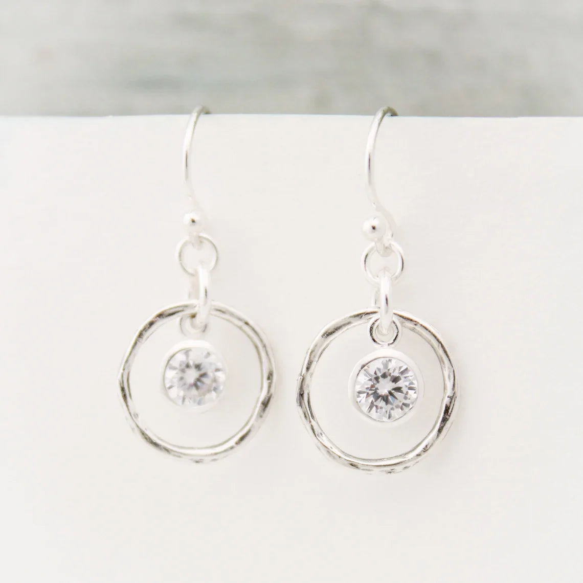 Hammered Orbit Birthstone Earrings – Sterling Silver