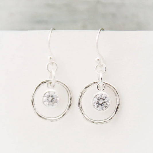 Hammered Orbit Birthstone Earrings – Sterling Silver