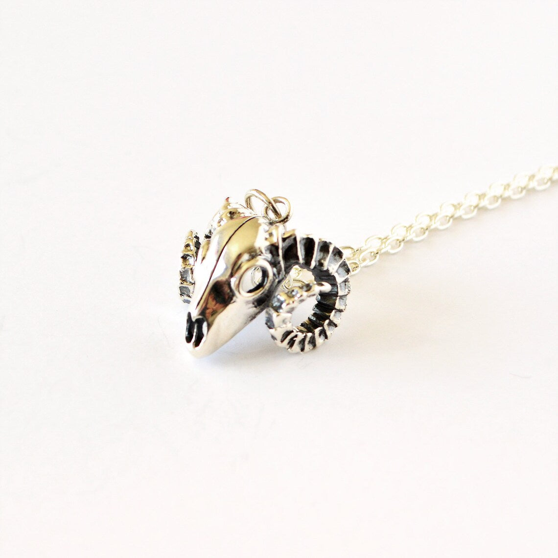Ram Skull Talisman Necklace – Sterling Silver on 18" Chain