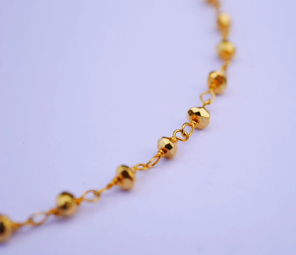 Gold Plated Pyrite Beaded Bracelet – Gold Filled, Adjustable 7–8"