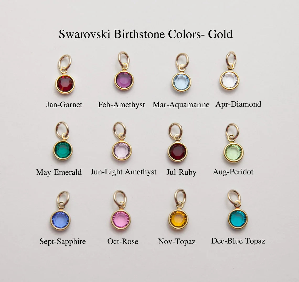 Gold Initial & Birthstone Necklace – Hand Stamped Charm with Swarovski Crystal