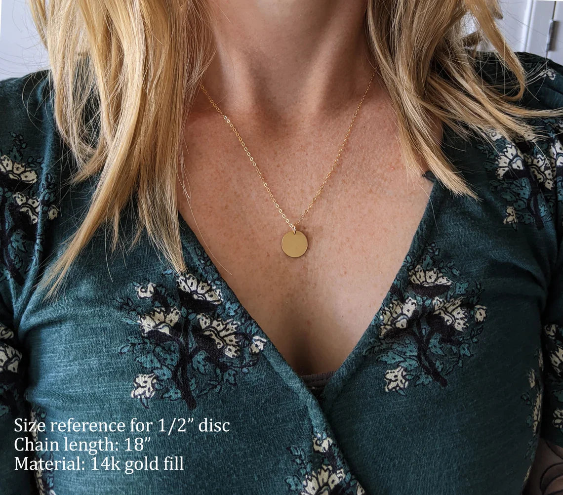 Police Wife Necklace – Hand Stamped Badge Number on 1/2" Disc, Gold or Silver, 18" Chain