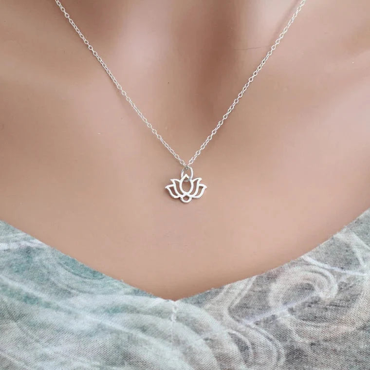 Tiny Wide Lotus Flower Necklace – Sterling Silver on 16" Chain