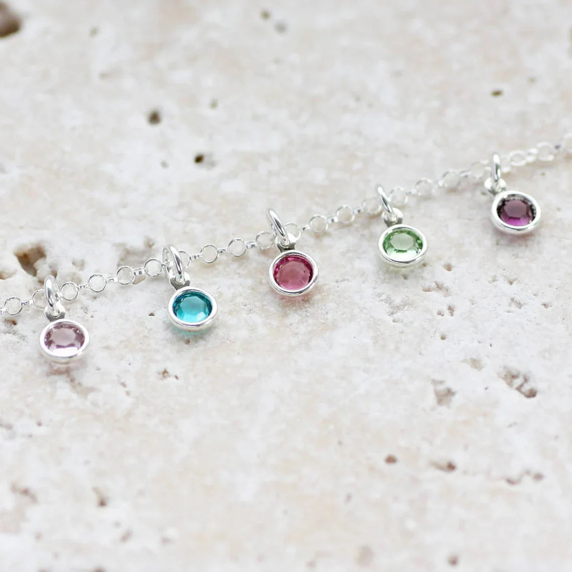 Personalized Swarovski Birthstone Bracelet – Sterling Silver Charm Drops