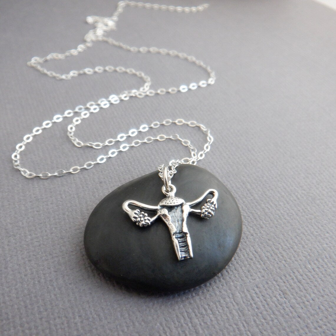 Sterling Silver Uterus Necklace – Reproductive Rights Charm on 18" Chain