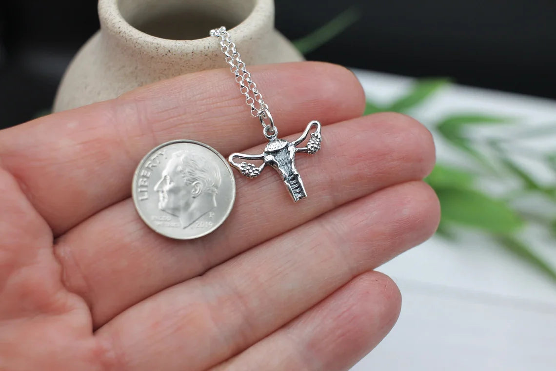 Sterling Silver Uterus Necklace – Reproductive Rights Charm on 18" Chain