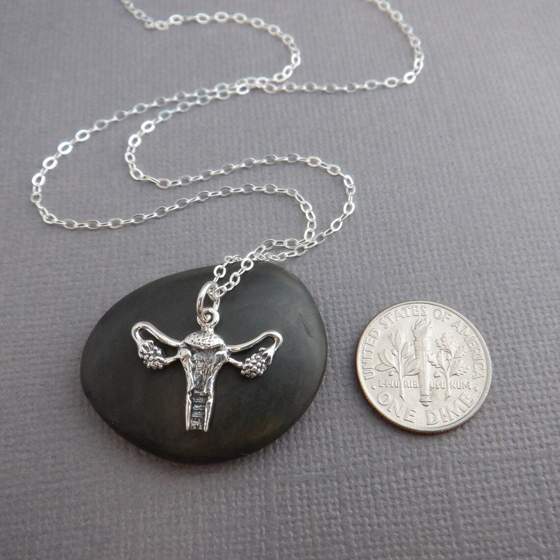 Sterling Silver Uterus Necklace – Reproductive Rights Charm on 18" Chain