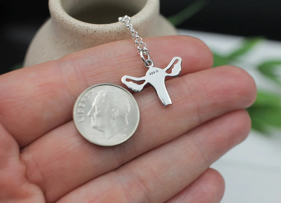 Sterling Silver Uterus Necklace – Reproductive Rights Charm on 18" Chain