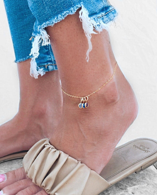 Custom Swarovski Birthstone Anklet – Adjustable Chain in Sterling Silver