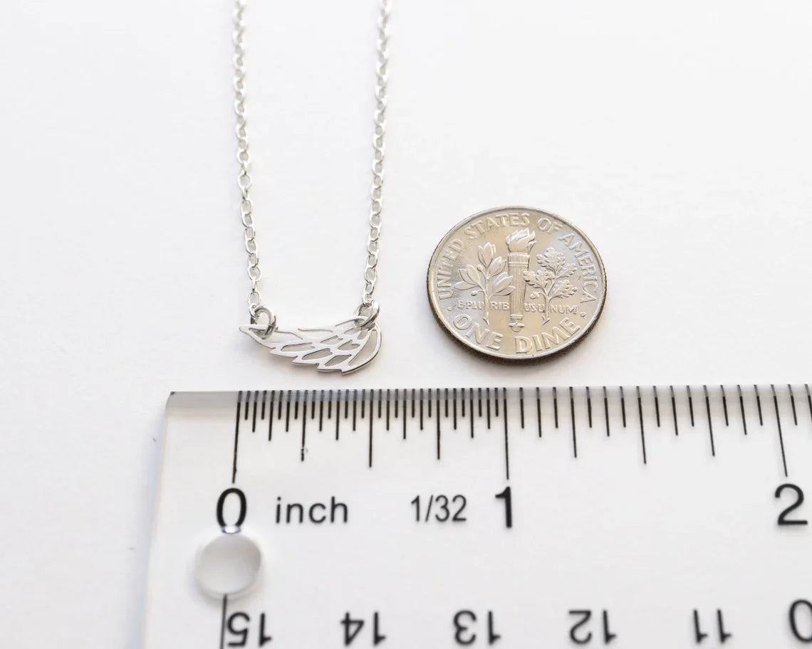 Sideways Angel Wing Memorial Necklace – 18" Gold Filled or Sterling Silver
