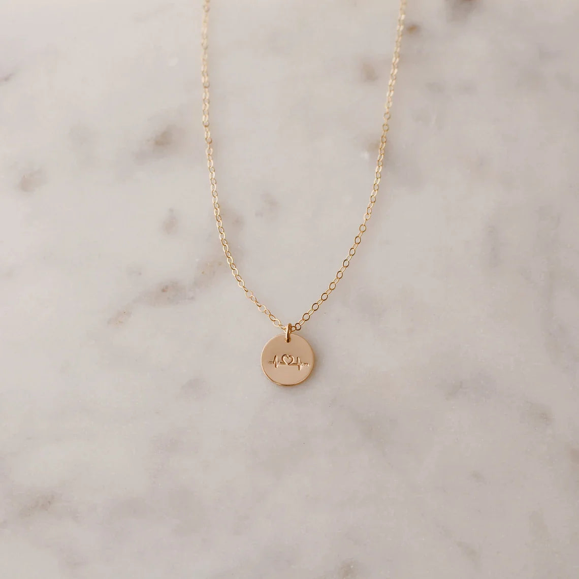 Heartbeat Necklace – Hand Stamped in Gold or Silver, 18" Chain