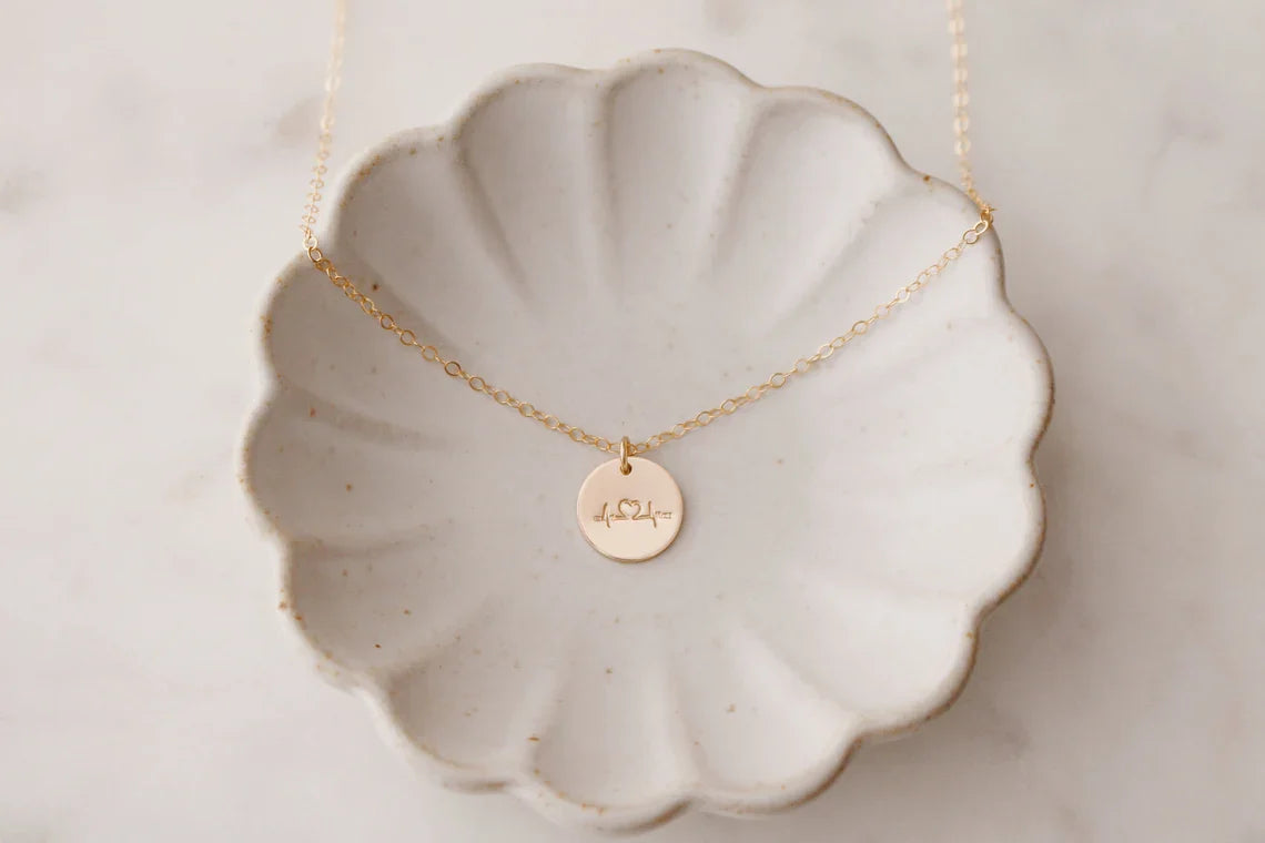 Heartbeat Necklace – Hand Stamped in Gold or Silver, 18" Chain
