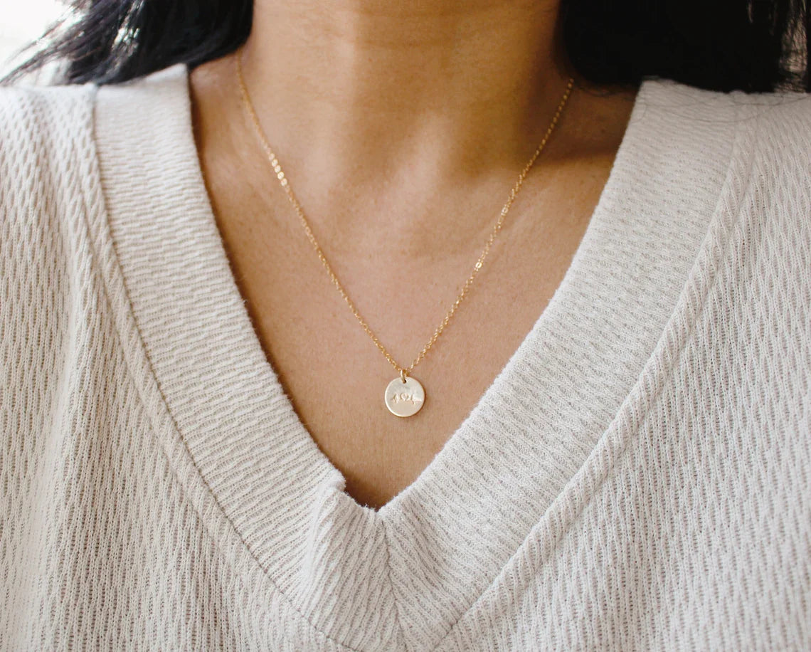 Heartbeat Necklace – Hand Stamped in Gold or Silver, 18" Chain