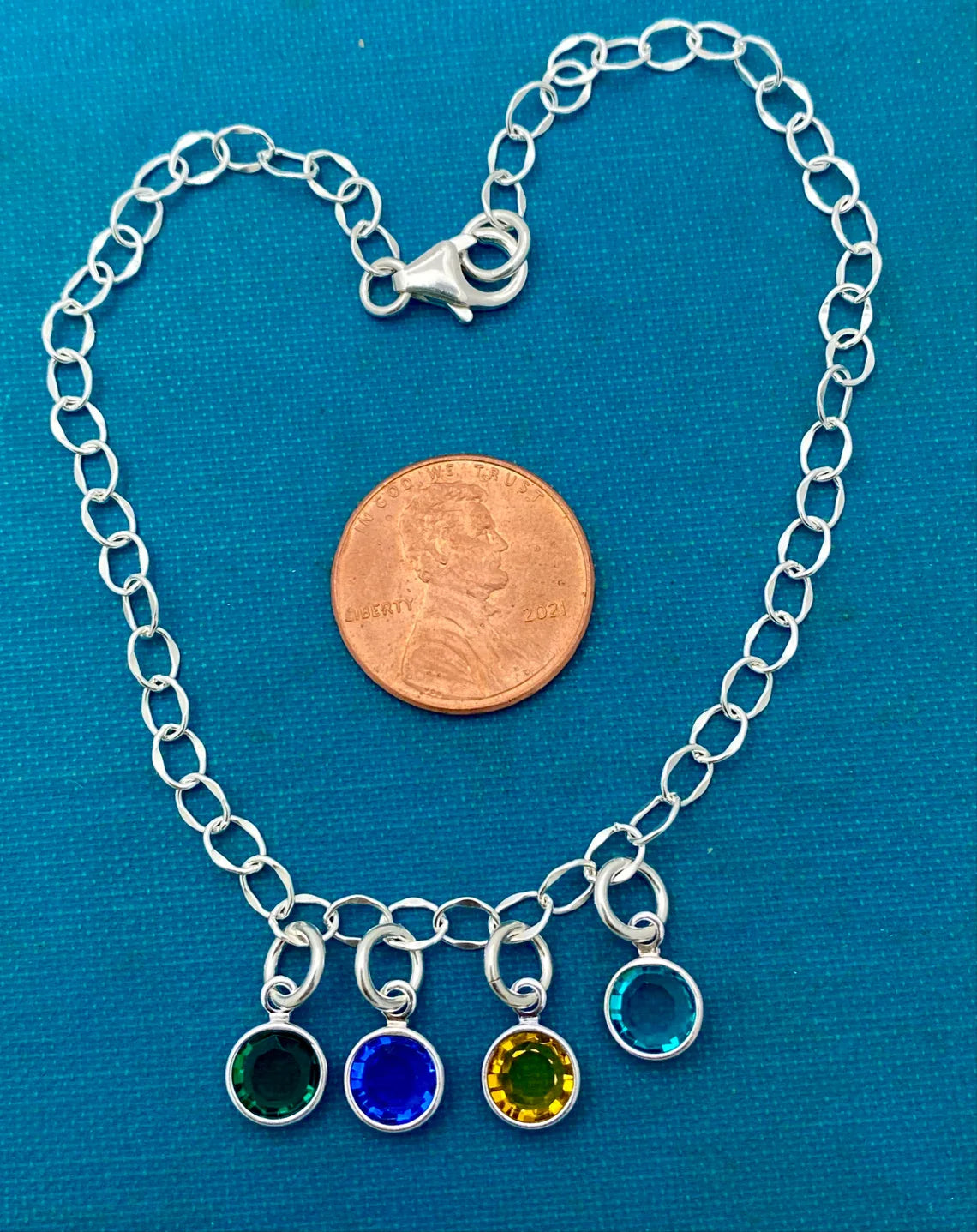 Personalized Birthstone Anklet for Mom – Adjustable Sterling Silver 8–9"