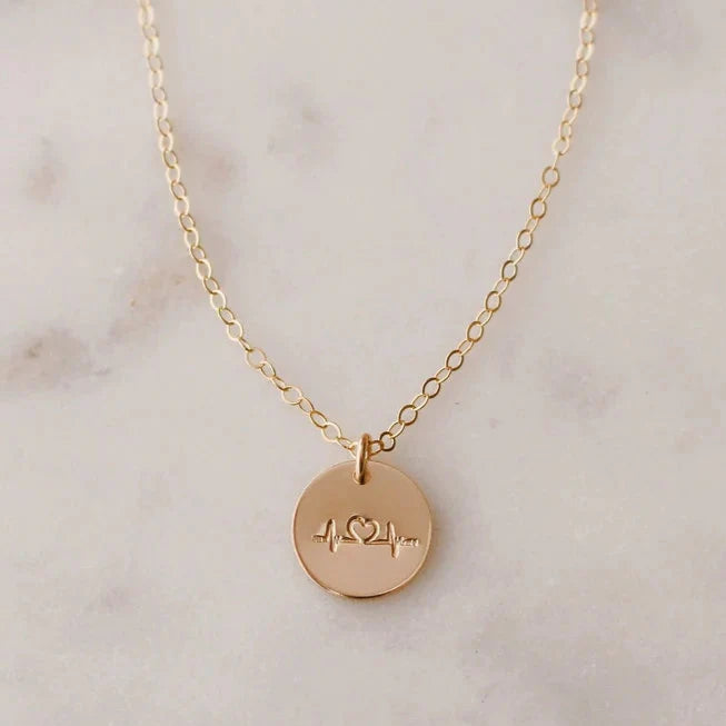 Heartbeat Necklace – Hand Stamped in Gold or Silver, 18" Chain