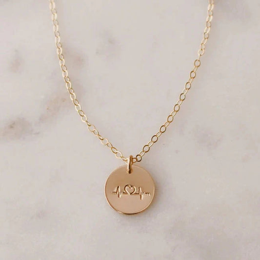 Heartbeat Necklace – Hand Stamped in Gold or Silver, 18" Chain