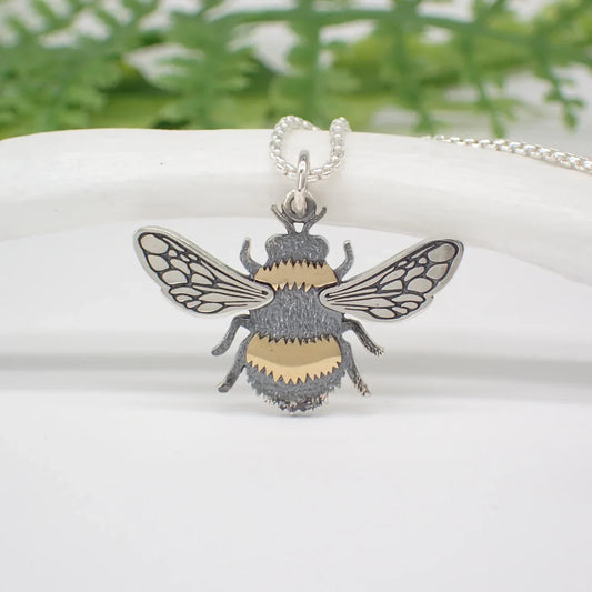 Mixed Metal Bee Necklace – Recycled Sterling Silver & Bronze on 18" Chain
