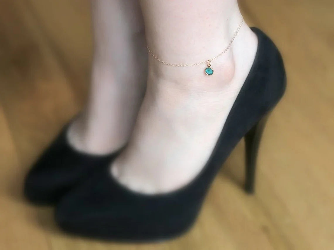 Custom Swarovski Birthstone Anklet – Adjustable Chain in Sterling Silver