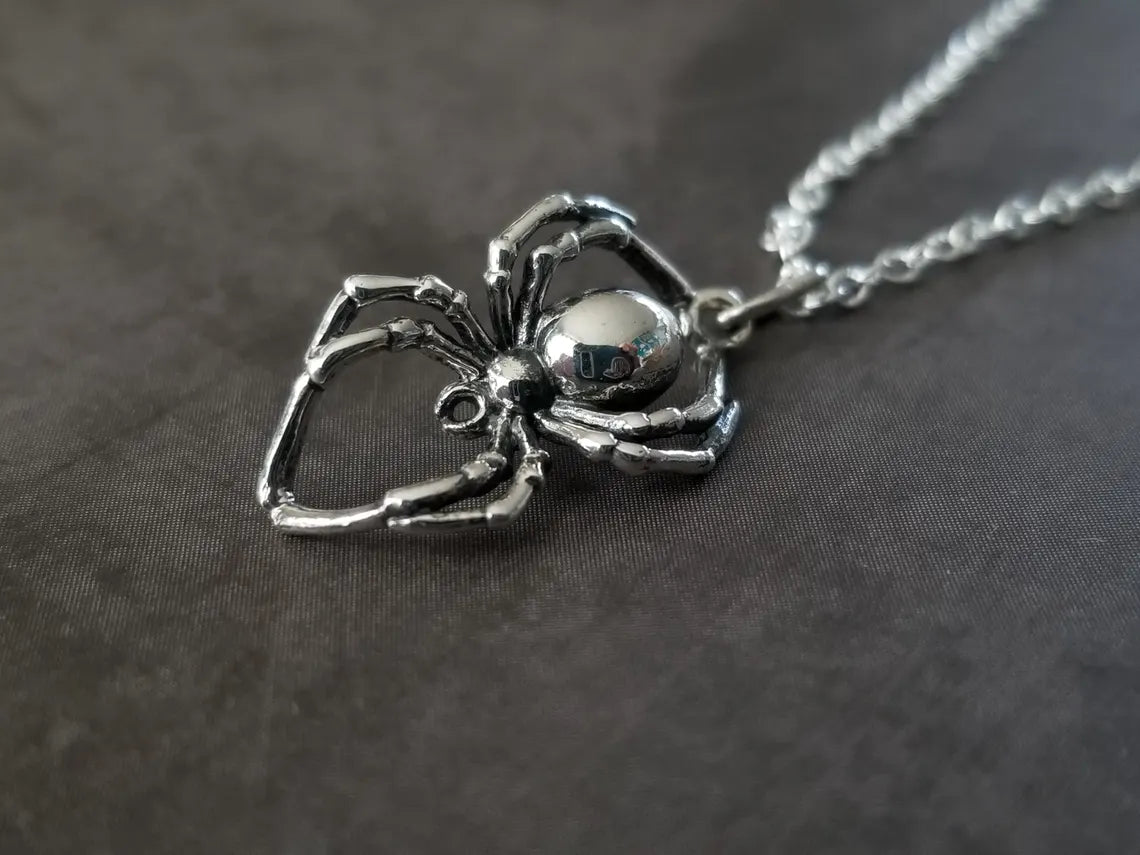 Black Widow Spider Necklace – Sterling Silver Charm on 18" Chain